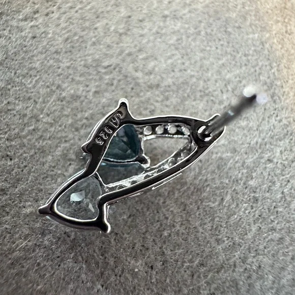 Sterling Silver 16.3mm Blue Topaz Triangle Stud Earrings - Picture 4 of 5